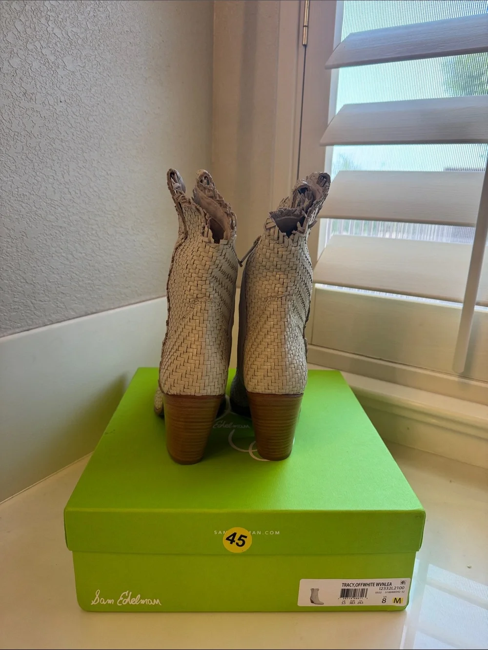 Sam Edelman Tracy Off White Woven Western Booties 8